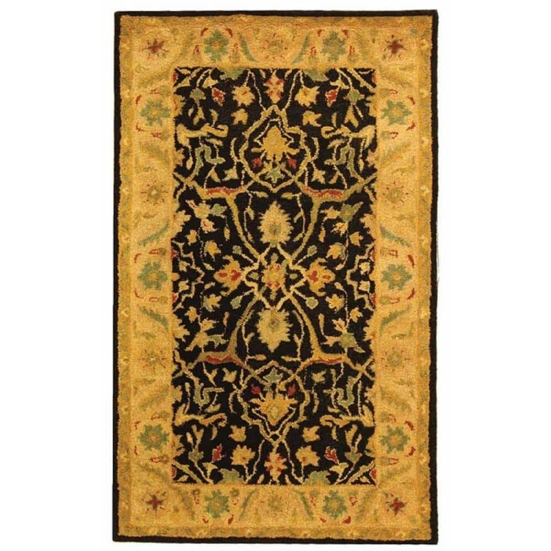 SAFAVIEH Antiquity Black Doormat 3 ft. x 5 ft. Border Floral Area Rug AT14B-3