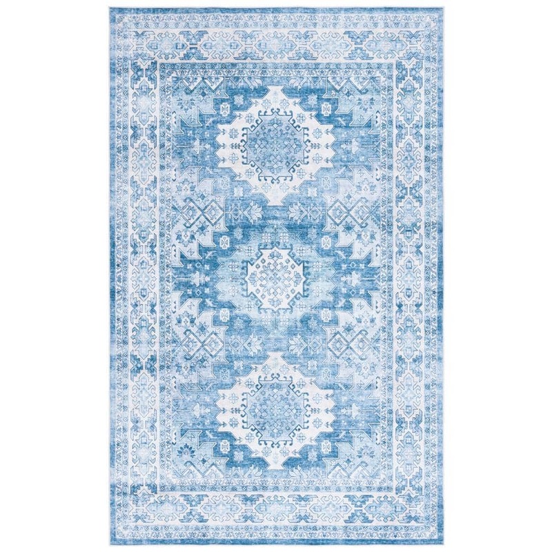 SAFAVIEH Arizona Light Blue/Blue 5 ft. x 8 ft. Distressed Border Ornate Machine Washable Area Rug ARZ512L-5