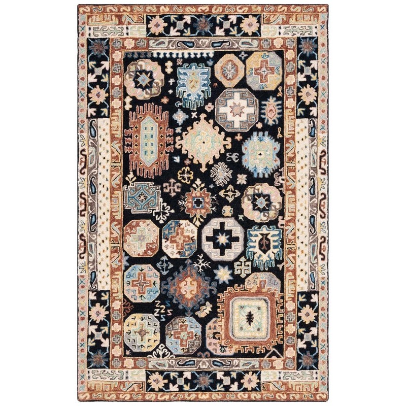SAFAVIEH Aspen Black/Ivory  8 ft. x 10 ft. Bohemian Geometric Area Rug APN305Z-8