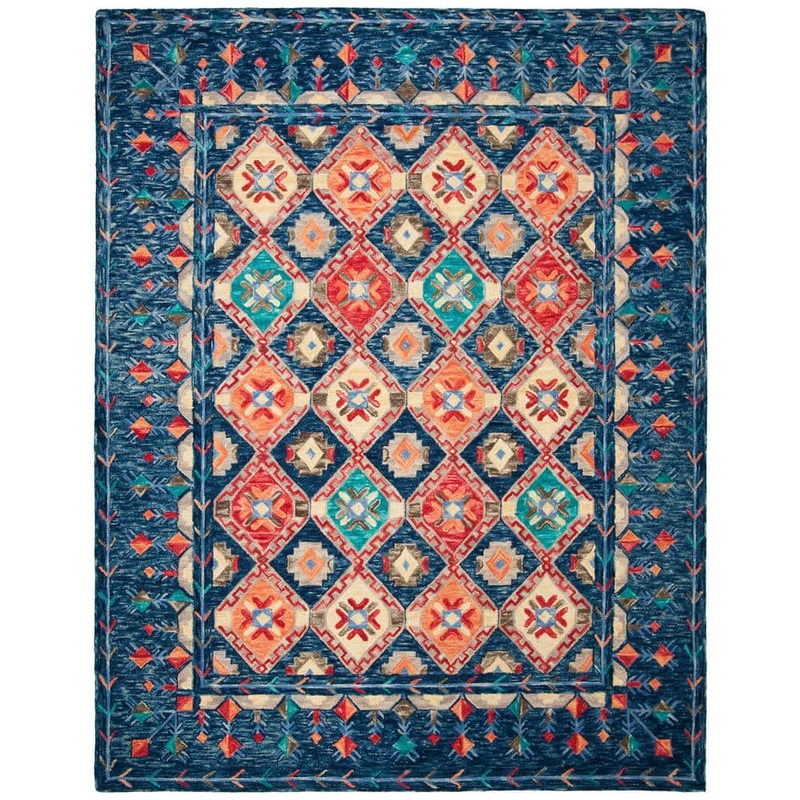 SAFAVIEH Aspen Navy/Orange 9 ft. x 12 ft. Geometric Area Rug APN515N-9