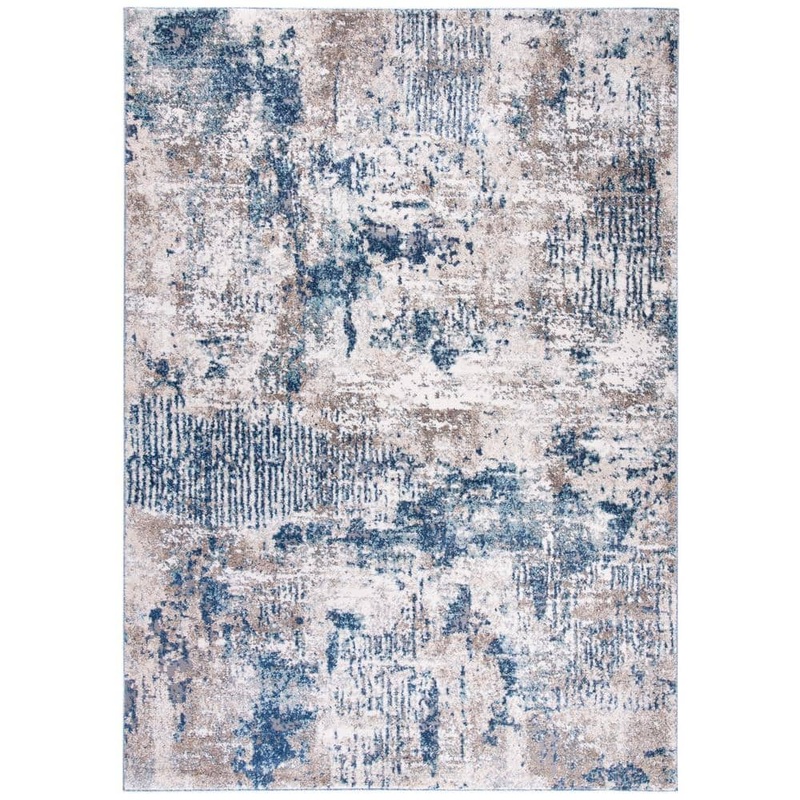 SAFAVIEH Aston Gray/Navy Doormat 3 ft. x 5 ft. Abstract Geometric Area Rug ASN712F-3