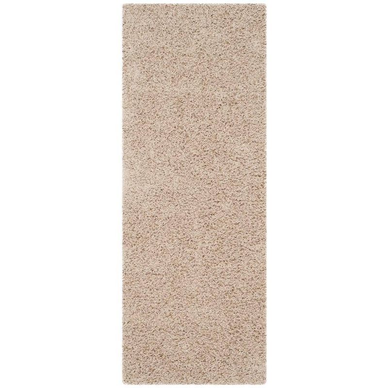SAFAVIEH Athens Shag Beige 2 ft. x 8 ft. Solid Runner Rug SGA119G-28