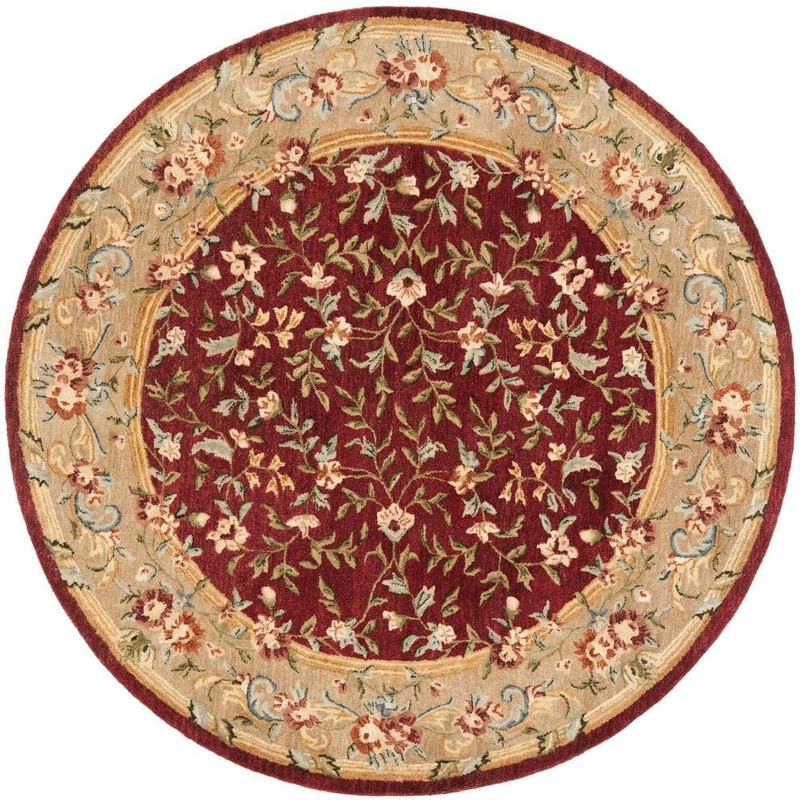 SAFAVIEH Bergama Red/Dark Beige 4 ft. x 4 ft. Round Border Area Rug BRG164A-4R