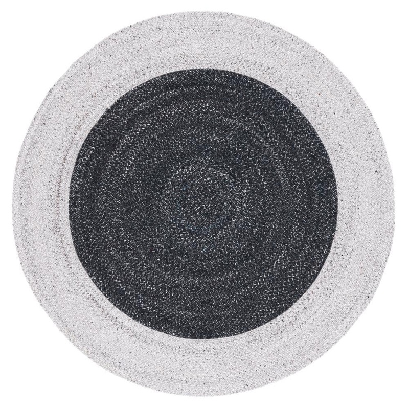 SAFAVIEH Braided Black Light Gray Doormat 3 ft. x 3 ft. Abstract Border Round Area Rug BRD803F-3R