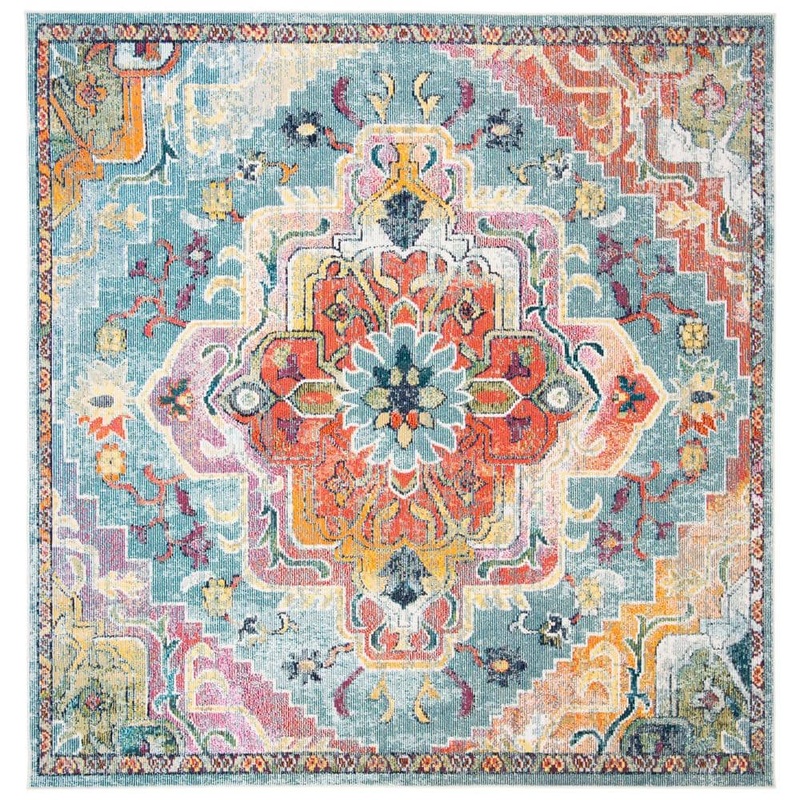 SAFAVIEH Crystal Teal/Orange 7 ft. x 7 ft. Square Border Area Rug CRS501J-7SQ