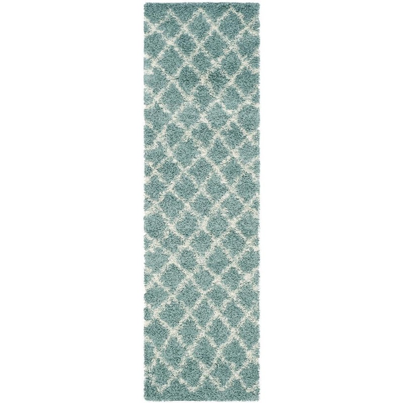 SAFAVIEH Dallas Shag Seafoam/Ivory 2 ft. x 6 ft. Geometric Runner Rug SGD258C-26