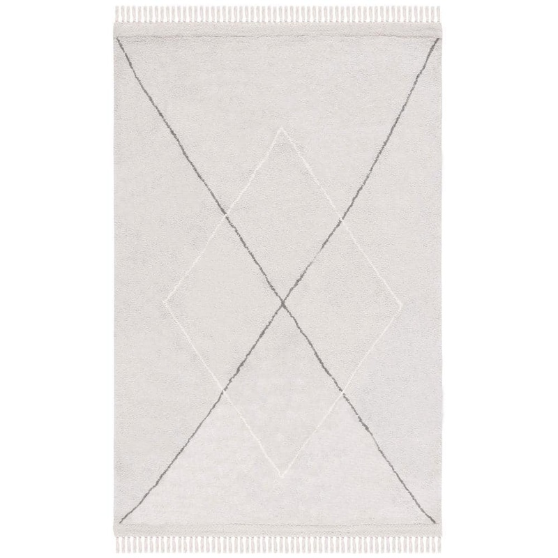 SAFAVIEH Easy Care Grey/Ivory 5 ft. x 8 ft. Machine Washable Border Striped Geometric Area Rug ECR210F-5