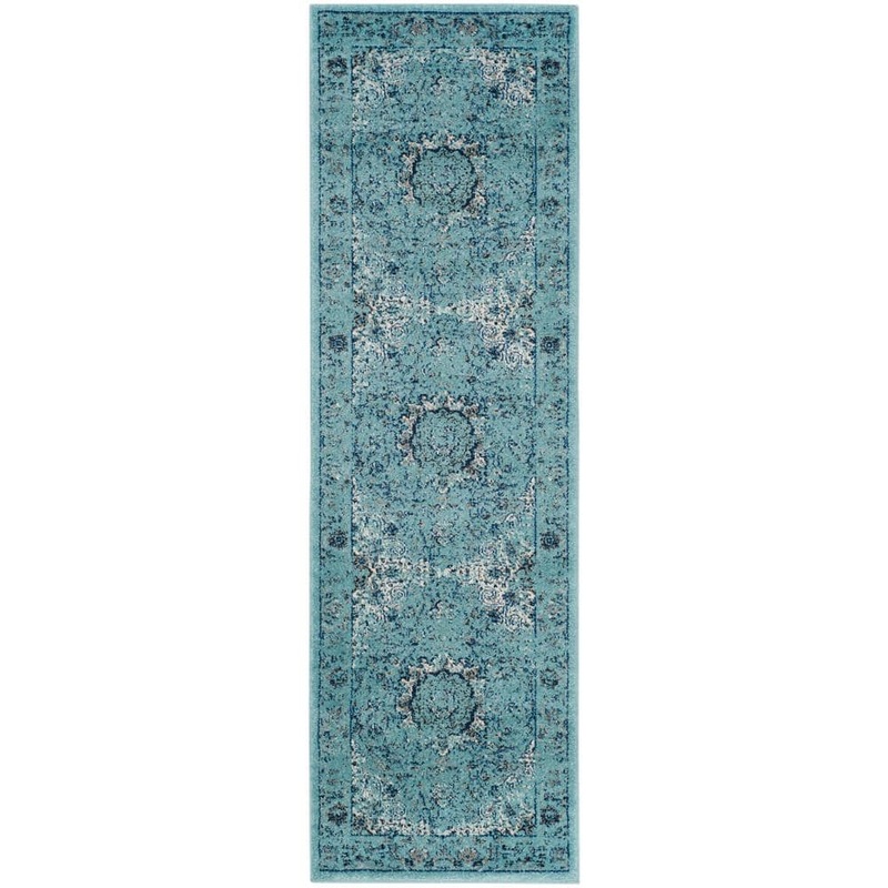 SAFAVIEH Evoke 2 ft. x 15 ft. Light Blue  Border Runner Rug EVK220E-215