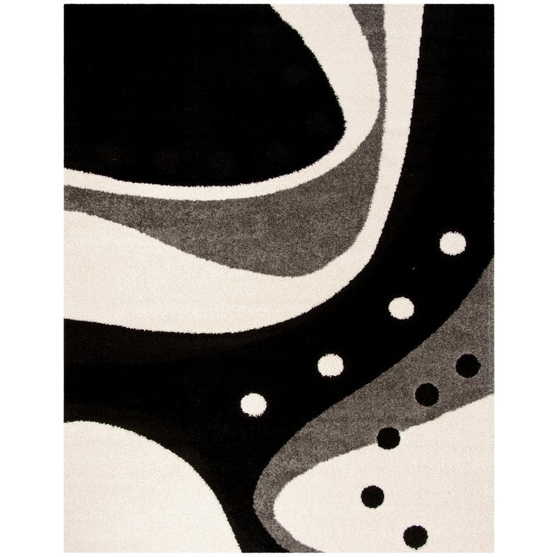 SAFAVIEH Florida Shag Black/Ivory 8 ft. x 10 ft. Abstract Area Rug SG473-9012-8
