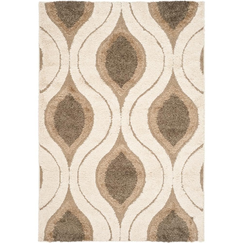 SAFAVIEH Florida Shag Cream/Smoke 4 ft. x 6 ft. Geometric Area Rug SG461-1179-4