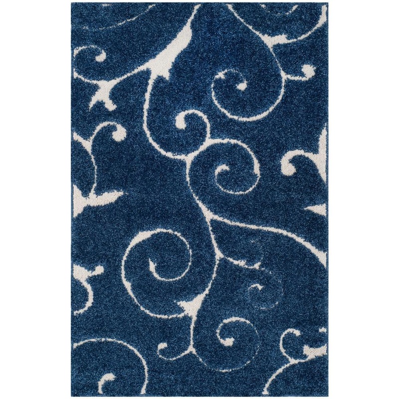 SAFAVIEH Florida Shag Dark Blue/Cream Doormat 3 ft. x 5 ft. Floral Area Rug SG455-6511-3