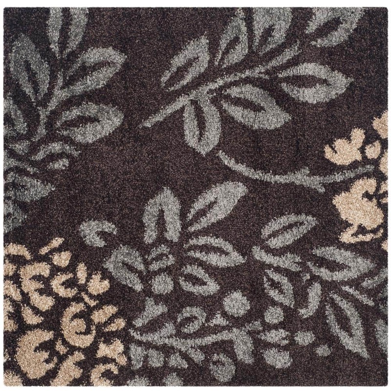 SAFAVIEH Florida Shag Dark Brown/Gray 7 ft. x 7 ft. Square Floral Area Rug SG456-2880-7SQ