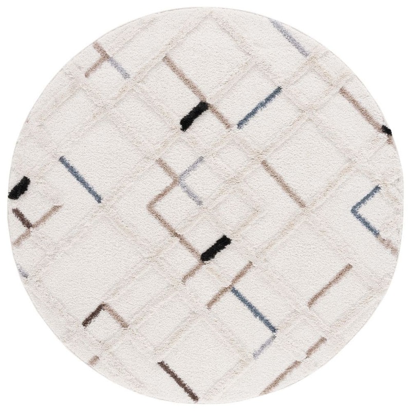 SAFAVIEH Hi-Lo Shag Light Beige/Beige 7 ft. x 7 ft. High-Low Striped Round Area Rug HLS210B-7R