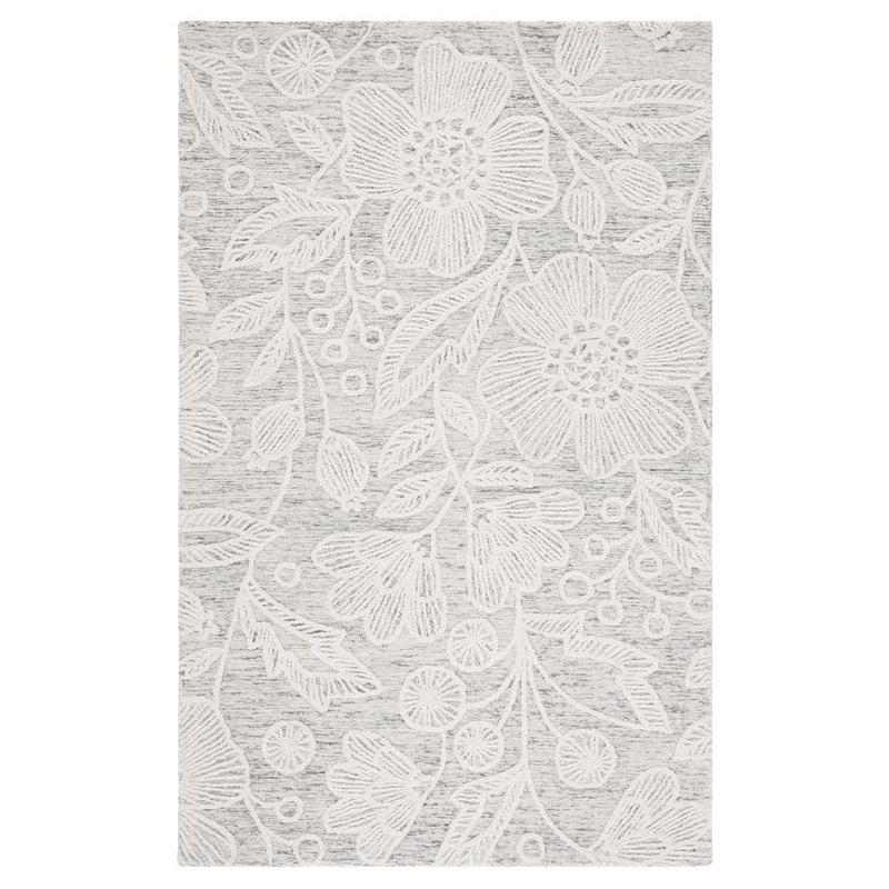 SAFAVIEH Jardin Grey/Ivory 4 ft. x 6 ft. Floral Area Rug JAR727F-4