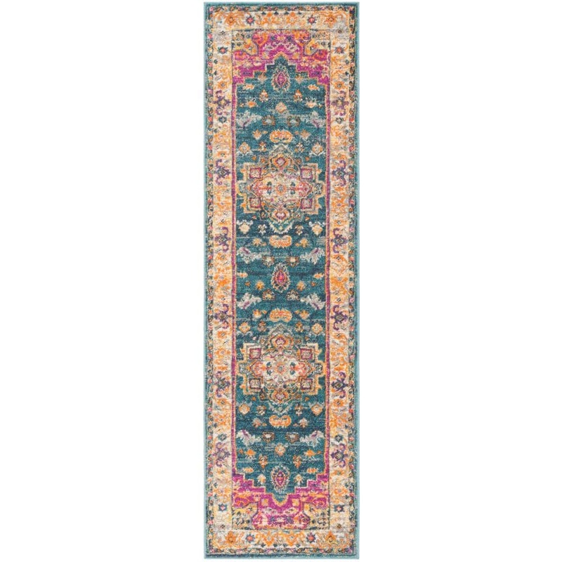 SAFAVIEH Madison Blue/Multi 2 ft. x 8 ft. Border Runner Rug MAD202M-28