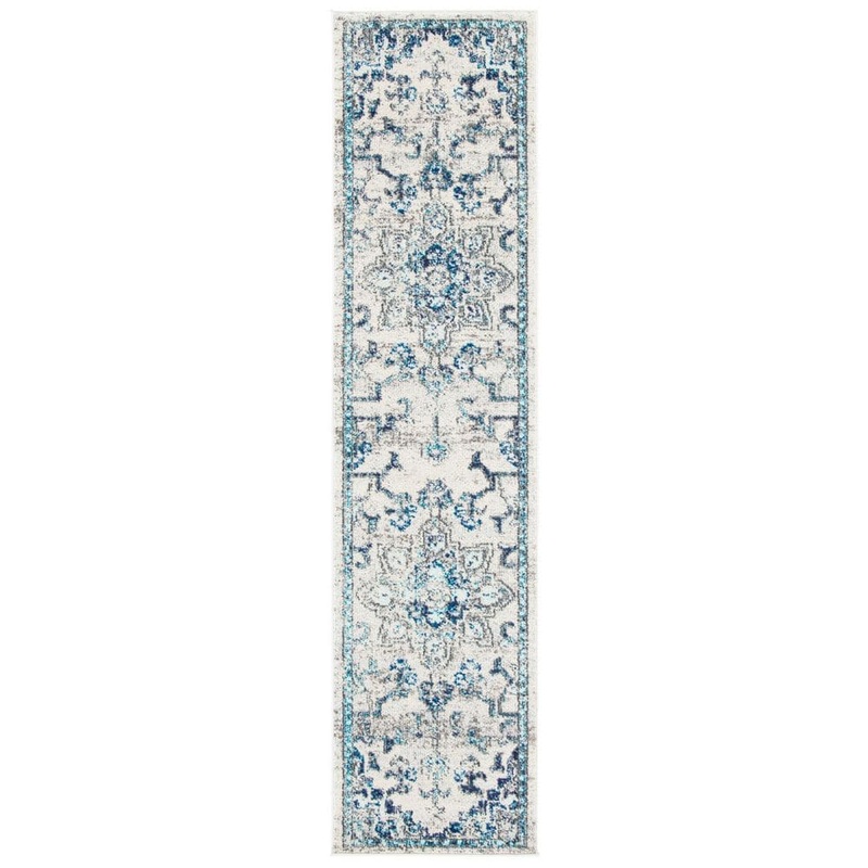 SAFAVIEH Madison Ivory/Grey 2 ft. x 22 ft. Border Geometric Floral Medallion Runner Rug MAD473C-222