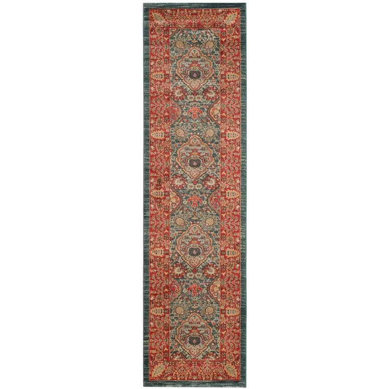 SAFAVIEH Mahal Navy/Red 2 ft. x 8 ft. Floral Border Runner Rug MAH655C-28