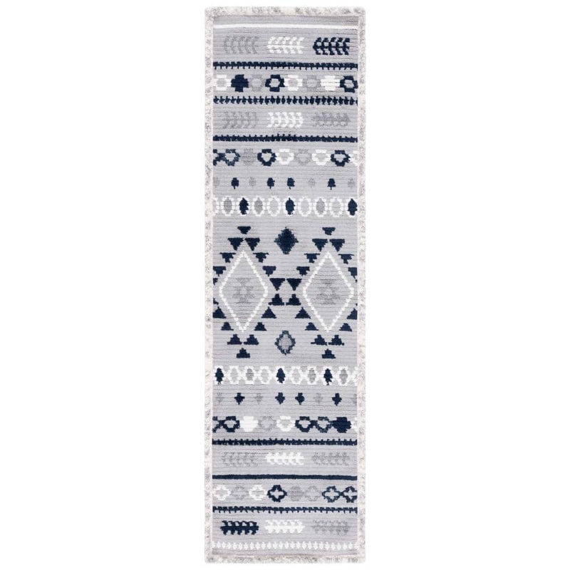 SAFAVIEH Marrakesh Gray/Navy 2 ft. x 8 ft. Geometric Striped Runner Rug MRK606G-28