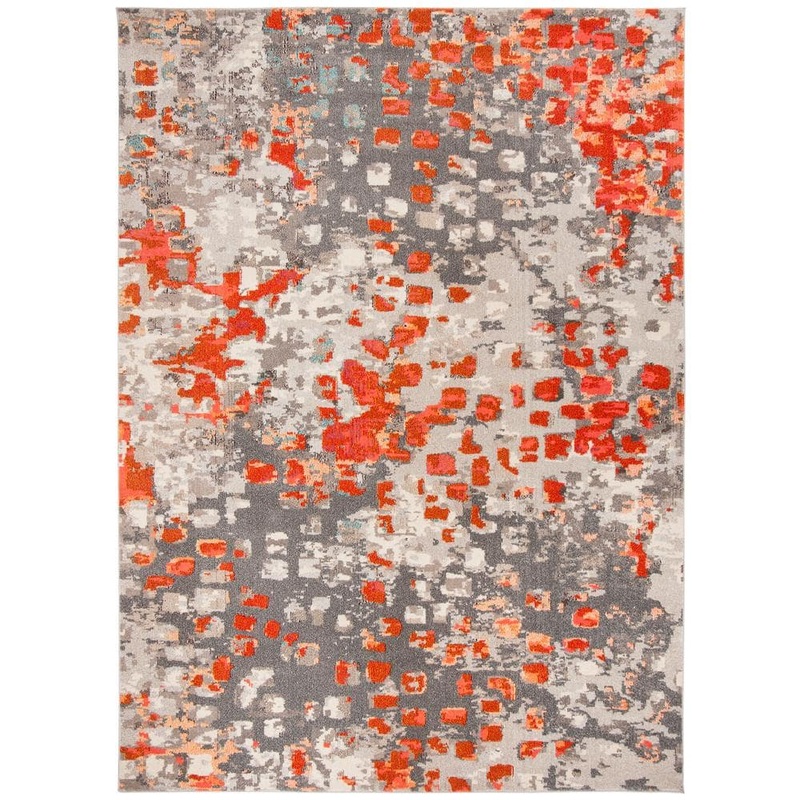 SAFAVIEH Monaco Gray/Orange 9 ft. x 12 ft. Geometric Area Rug MNC225H-9
