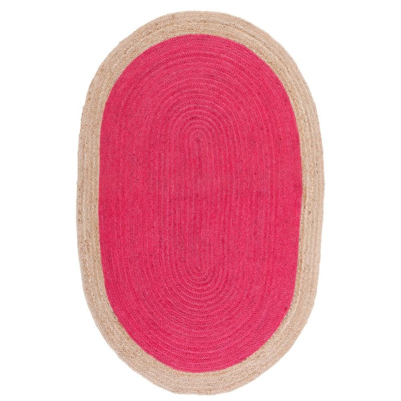 SAFAVIEH Natural Fiber Fuchsia/Beige Doormat 3 ft. x 4 ft. Woven Ascending Oval Area Rug NF801C-24OV