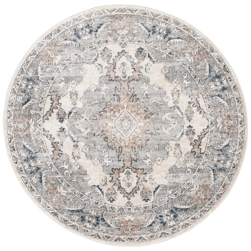 SAFAVIEH Oregon Beige/Gray 4 ft. x 4 ft. Distressed Floral Medallion Round Area Rug ORE898B-4R