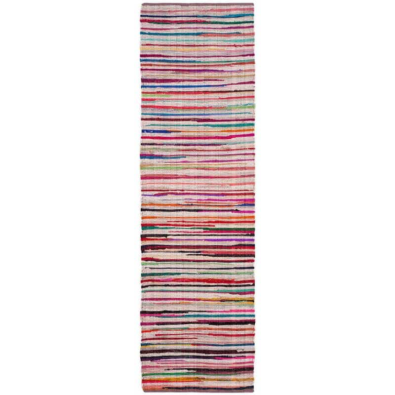 SAFAVIEH Rag Rug Ivory/Multi 2 ft. x 6 ft. Distress Striped Runner Rug RAR240A-26