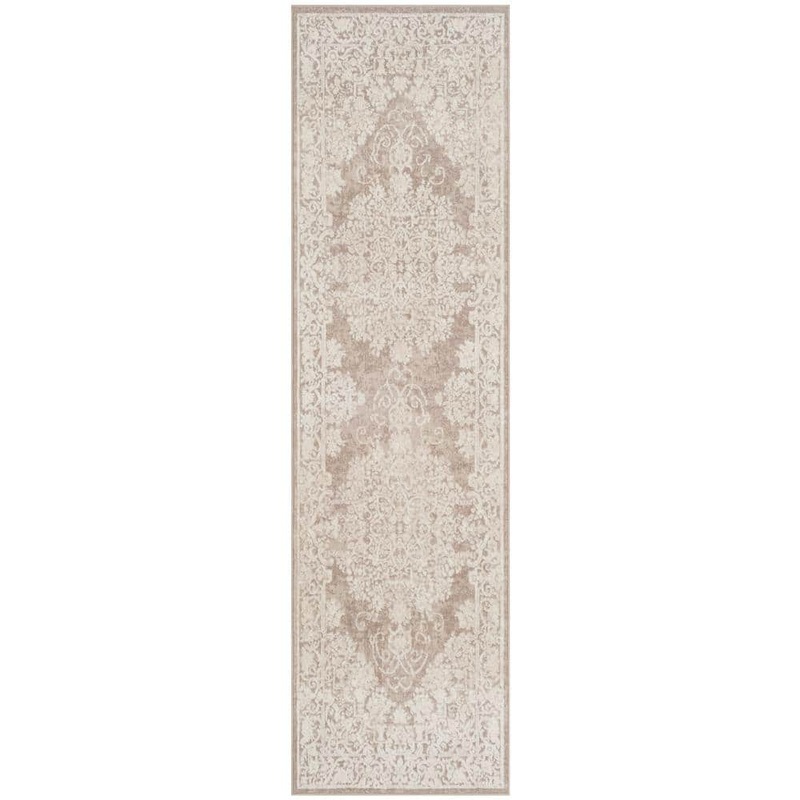 SAFAVIEH Reflection Beige/Cream 2 ft. x 6 ft. Floral Border Runner Rug RFT664A-26