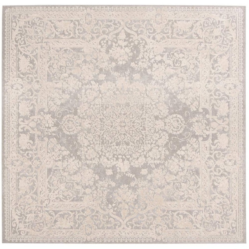 SAFAVIEH Reflection Light Gray/Cream 5 ft. x 5 ft. Square Floral Border Area Rug RFT664C-5SQ