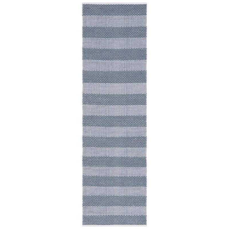 SAFAVIEH Striped Kilim Ivory Blue 2 ft. X 8 ft. Plaid Runner Rug STK802M-28