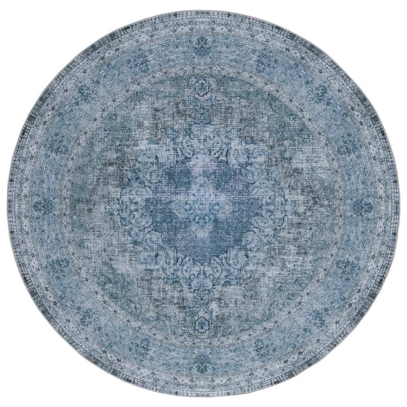 SAFAVIEH Tucson Blue/Gray 6 ft. x 6 ft. Machine Washable Border Floral Medallion Round Area Rug TSN190X-6R