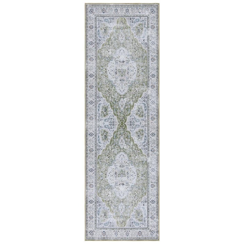 SAFAVIEH Tucson Green/Beige 3 ft. x 8 ft. Machine Washable Floral Border Runner Rug TSN136Y-28