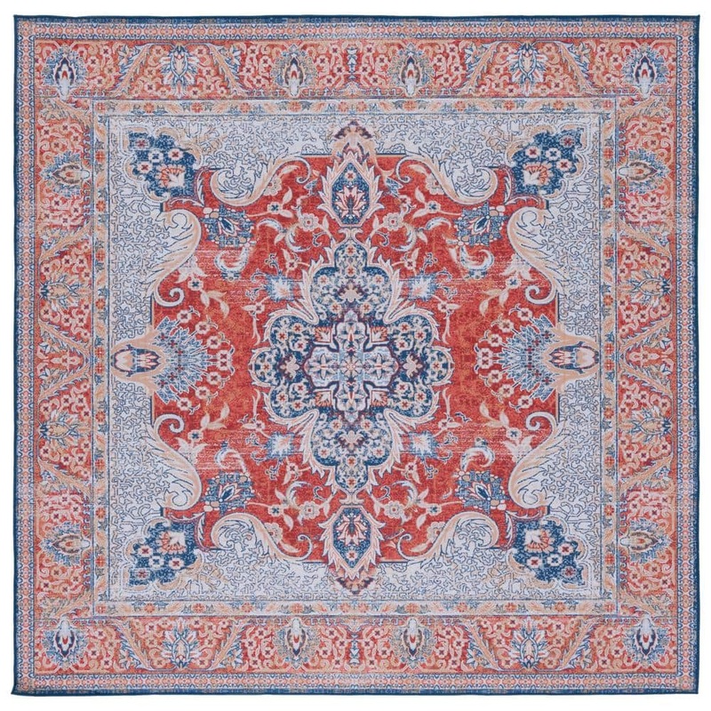 SAFAVIEH Tucson Rust/Blue 6 ft. x 6 ft. Machine Washable Floral Medallion Border Square Area Rug TSN171P-6SQ