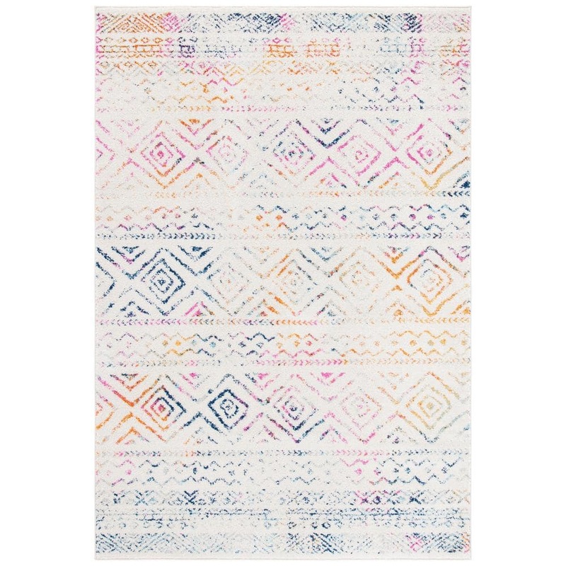 SAFAVIEH Tulum Ivory/Fuchsia 9 ft. x 12 ft. Geometric Area Rug TUL267E-9