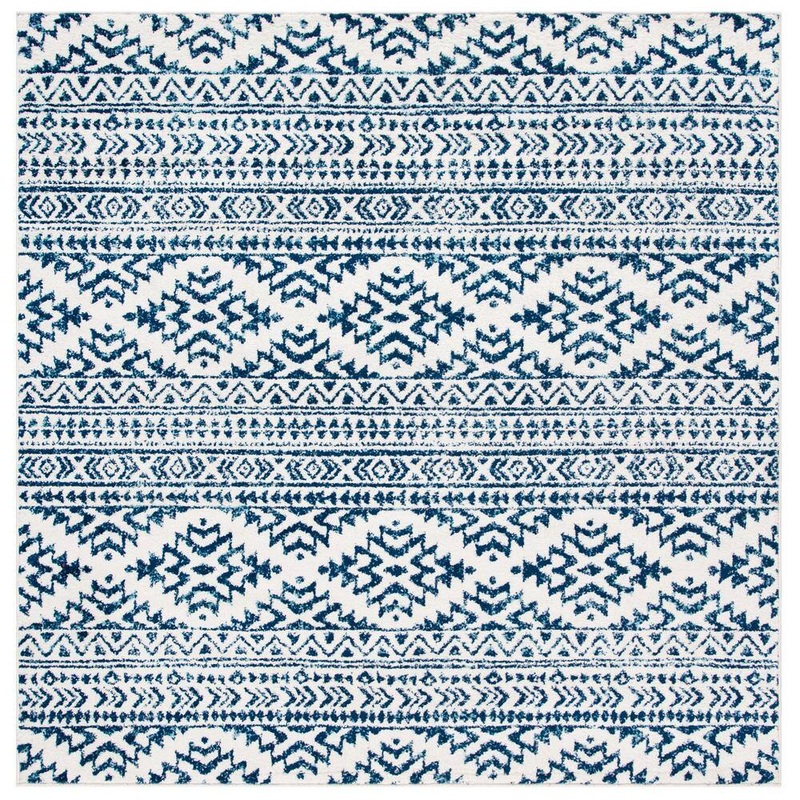 SAFAVIEH Tulum Ivory/Navy 5 ft. x 5 ft. Square Geometric Area Rug TUL272D-5SQ