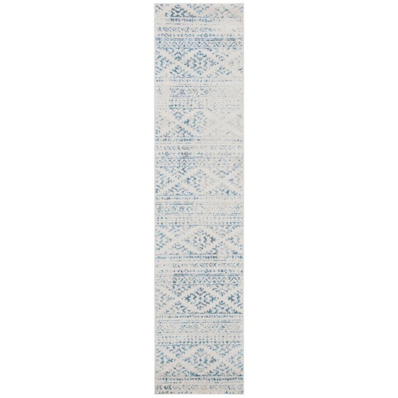 SAFAVIEH Tulum Ivory/Turquoise 2 ft. x 9 ft. Striped Tribal Geometric Runner Rug TUL272E-29