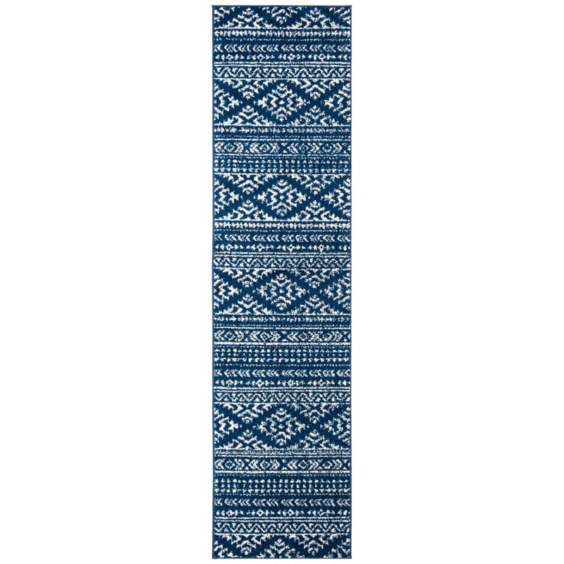 SAFAVIEH Tulum Navy/Ivory 2 ft. x 11 ft. Striped Tribal Geometric Runner Rug TUL272N-211