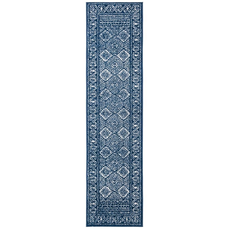 SAFAVIEH Tulum Navy/Ivory 2 ft. x 9 ft. Border Geometric Diamonds Runner Rug TUL264N-29