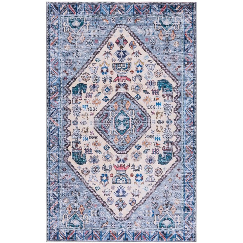 SAFAVIEH Tuscon Beige/Gray 8 ft. x 10 ft. Machine Washable Border Medallion Area Rug TSN194C-8