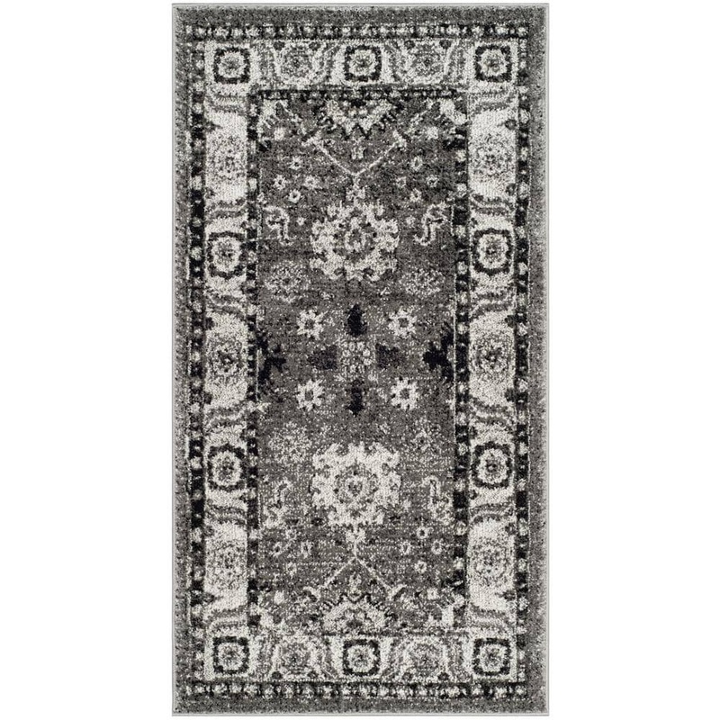 SAFAVIEH Vintage Hamadan Gray/Black Doormat 3 ft. x 5 ft. Border Area Rug VTH214K-3