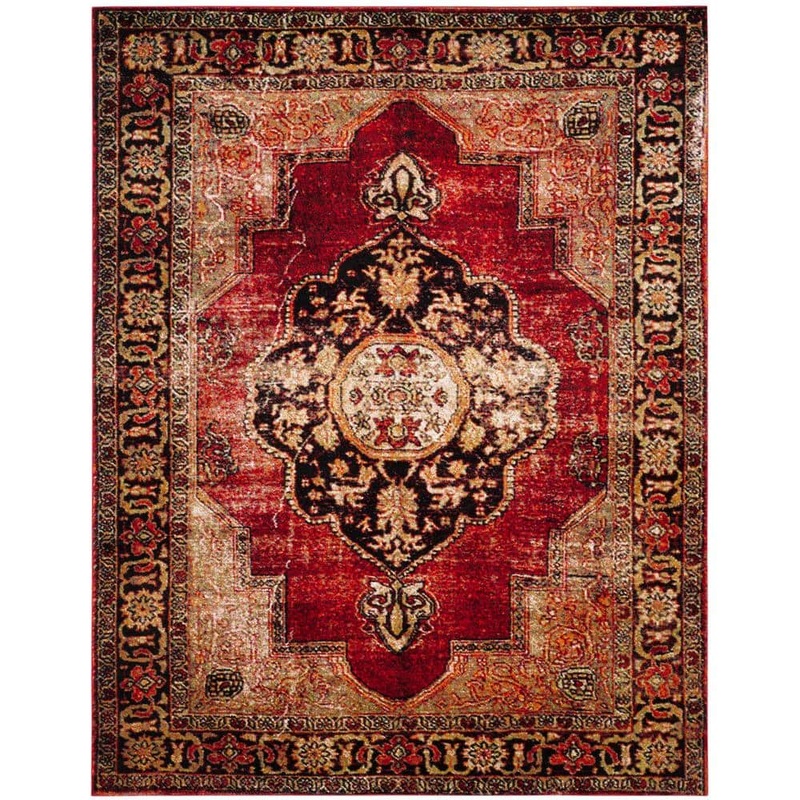 SAFAVIEH Vintage Hamadan Red/Multi 9 ft. x 12 ft. Border Medallion Area Rug VTH219A-9