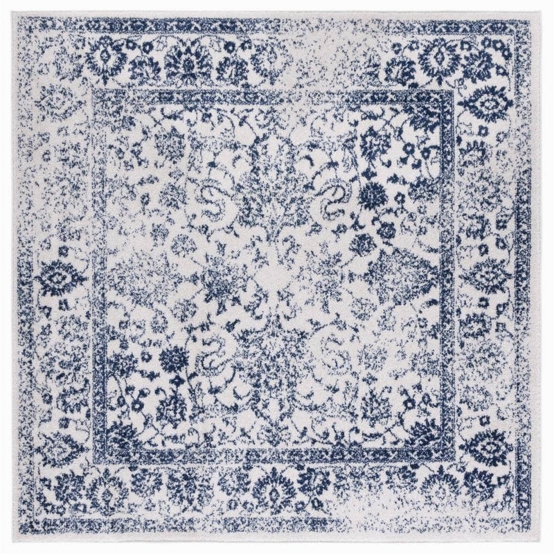 SAFAVIEH Adirondack Ivory/Navy 4 ft. x 4 ft. Border Distressed Square Area Rug ADR109M-4SQ