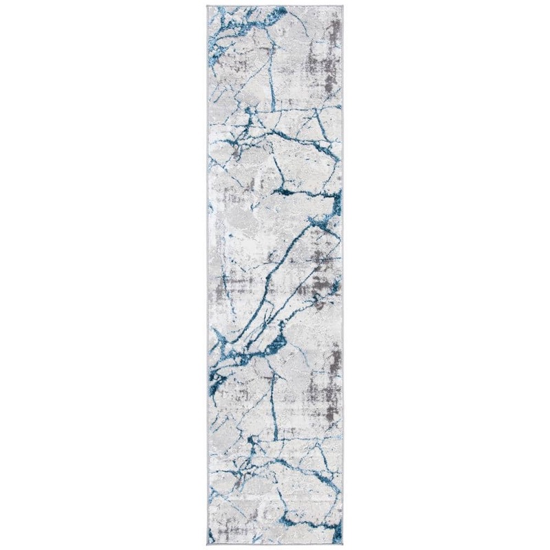 SAFAVIEH Amelia Gray/Blue 2 ft. x 16 ft. Abstract Distressed Runner Rug ALA293F-216