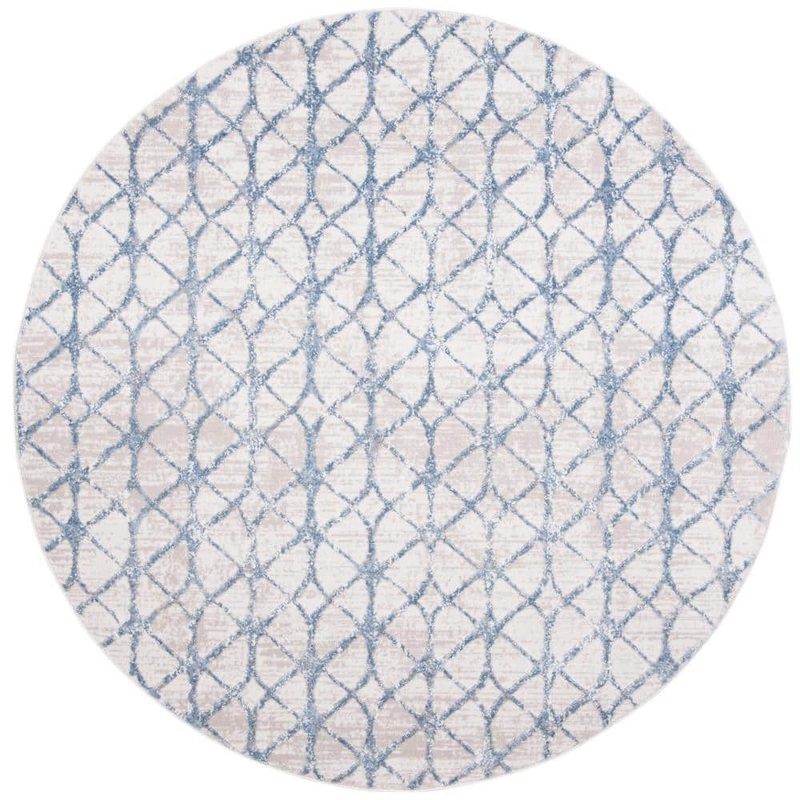 SAFAVIEH Amelia Gray/Blue 7 ft. x 7 ft. Round Geometric Area Rug ALA792F-7R