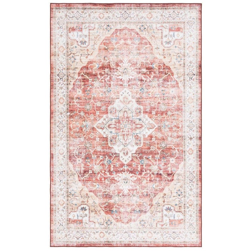 SAFAVIEH Arizona Rust/Gold 4 ft. x 6 ft. Distressed Border Ornate Machine Washable Area Rug ARZ556Q-4