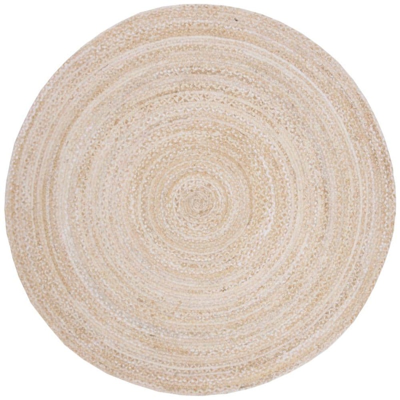 SAFAVIEH Braided Beige 8 ft. x 8 ft. Solid Color Striped Round Area Rug BRD452B-8R