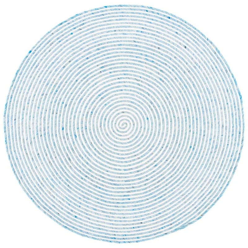 SAFAVIEH Braided Blue Ivory Doormat 3 ft. x 3 ft. Abstract Striped Round Area Rug BRD905M-3R