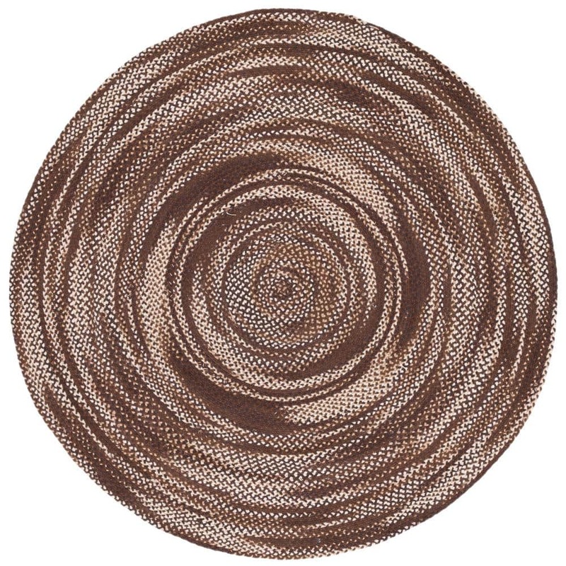 SAFAVIEH Braided Brown/Ivory 6 ft. x 6 ft. Striped Round Area Rug BRD257T-6R