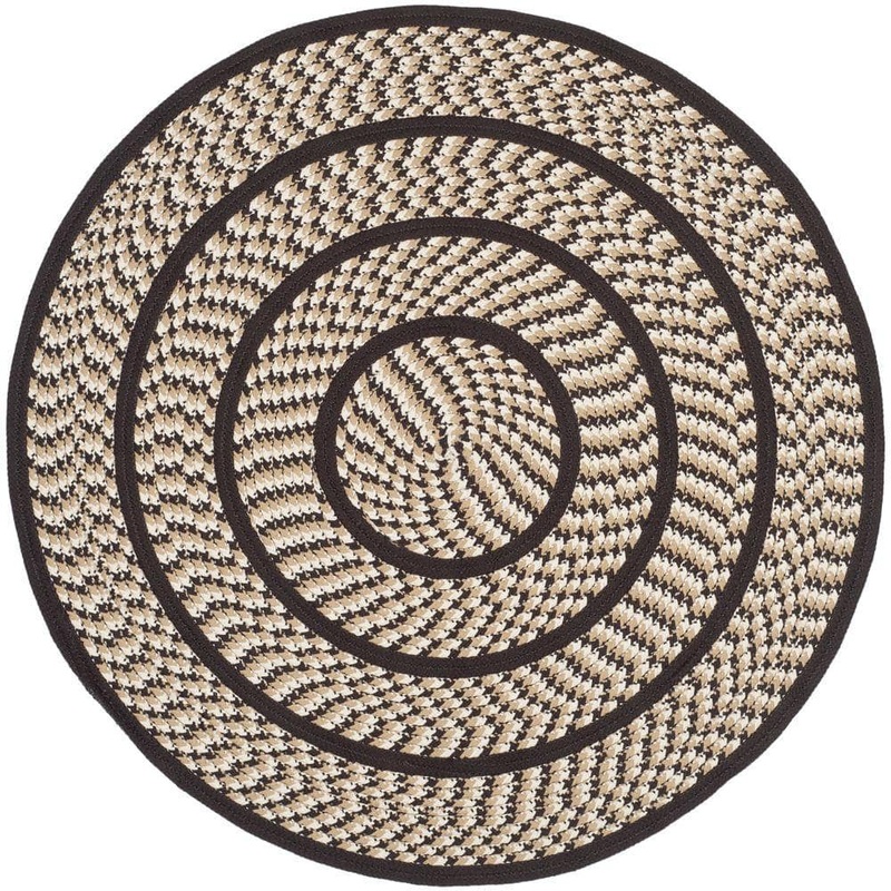 SAFAVIEH Braided Ivory/Dark Brown 4 ft. x 4 ft. Round Border Area Rug BRD401E-4R