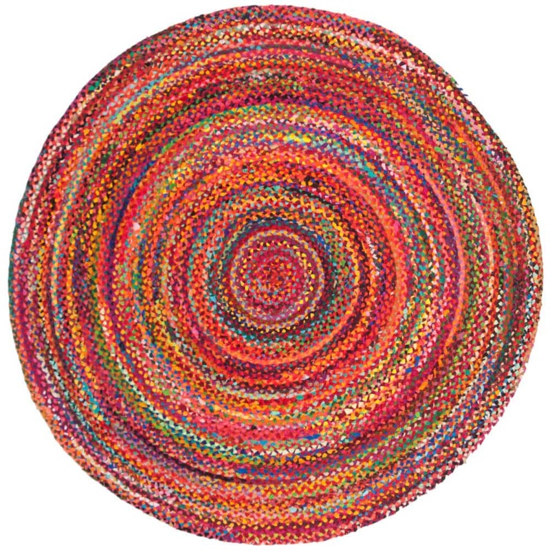 SAFAVIEH Braided Rust Multi 10 ft. x 10 ft. Solid Color Striped Round Area Rug BRD452P-10R