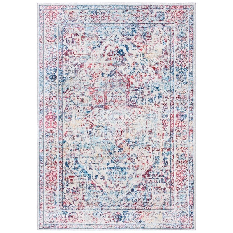 SAFAVIEH Brentwood Ivory/Blue 5 ft. x 8 ft. Distressed Border Medallion Area Rug BNT832B-5